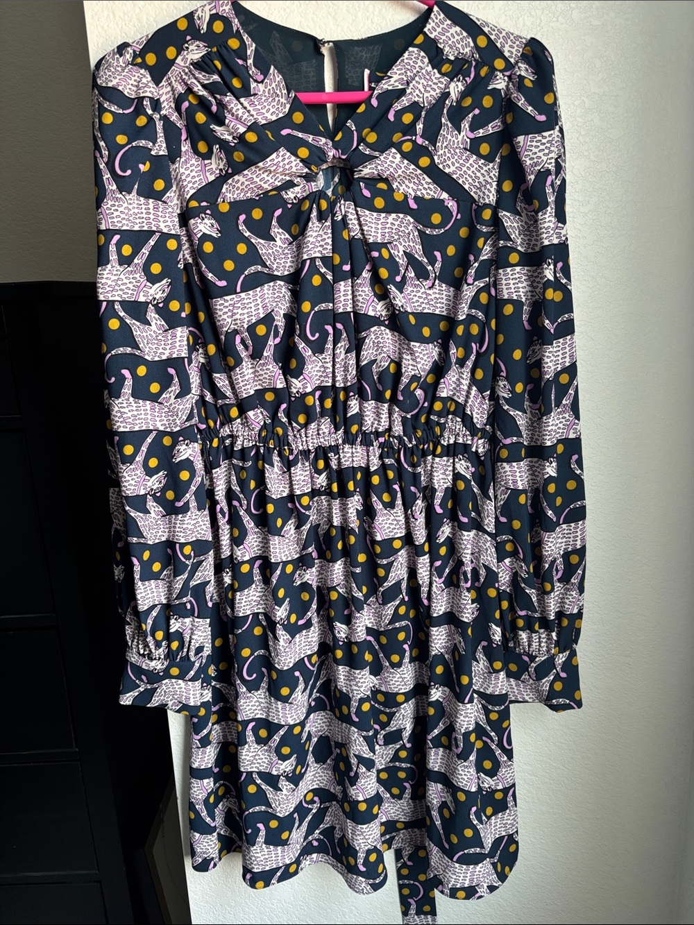 kate spade Navy Dress with Lavender Leopard and Mustard Dot Print